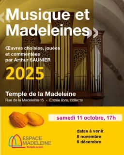 Musique et Madeleines - samedi 11 octobre à 17h
Œuvres choisies, jouées et commentées par Arthur SAUNIER
Temple de la Madeleine, rue de la Madeleine 15
Entrée libre, collecte
#musique #concert #arthursaunier #orgue #orgues #egliseouverte #citychurch #offenekirche #espacemadeleine #templedelamadeleine #geneve #temple #œcuménique #protestant #reformée #epggeneve #genfreformiert @espacemadelein