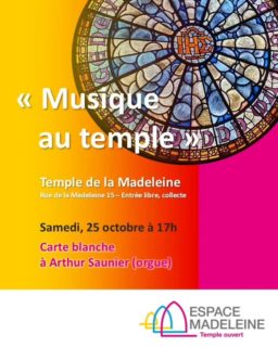 Musique au temple - samedi 25 octobre à 17h
Œuvres choisies, jouées et commentées par Arthur SAUNIER

Temple de la Madeleine, rue de la Madeleine 15
Entrée libre, collecte

#musique #concert #arthursaunier #orgue #orgues #egliseouverte #citychurch #offenekirche #espacemadeleine #templedelamadeleine #geneve #temple #œcuménique #protestant #reformée #epggeneve #genfreformiert @espacemadeleine