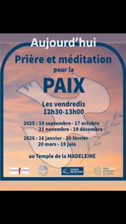 Temps de prière pour la paix aujourd'hui à 12h30 à l'Espace Madeleine. 

Rejoignez-nous pour prier ensemble pour la paix !

#prièrepourlapaix #prière #paix #agora #espacefusterie #egliseouverte #citychurch #offenekirche #espacemadeleine #templedelamadeleine #geneve #temple #œcuménique #protestant #reformée #epg #spiritualité  #genfreformiert